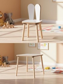 Resim Montessori Çocuk Masası 1 Masa & 2 Beyaz Bunny Sandalye 