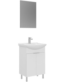 Resim Orka Purus 55 Cm Parlak Beyaz Düz Aynalı Banyo Dolabı Takımı Ayaklı Beyaz 