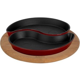 Resim Lava Döküm Damla Formlu 2'li Set Yingyang Fajita Tabağı Kayın Servis Ahşabı Ölçü 10x20cm.-bordo Bordo 
