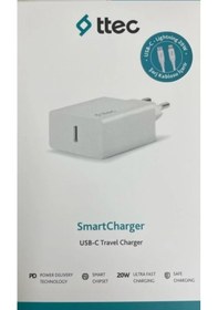 Resim Ttec 2SCS22BL Smartcharger PD 20W Seyahat Hızlı Şarj Aleti - Usb-C - Lightning 150 CM Kablo 