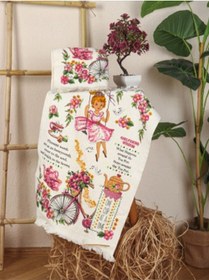 Resim Saçaklı Mutfak Havlusu Modeli Baskılı Mutfak Havlusu 2'li Bisikletli Kız 