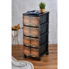 Resim Feyza Design Çok Katlı Çekmeceli Baskılı Desenli Plastik Komidin, Sebzelik, Çekmece No:7 