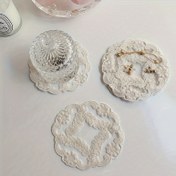 Resim 4 adet Yuvarlak Boş Dantel Altı, Çiçek Nakışlı Polyester Altı, Yemek Evi Düğün Parti Dekoru, El Sanatları Kase Kahve Bardakları Dantel Bez, Avrupa Tarzı İzolasyon Plakası Mat 11.94cm Beyaz, Bej 