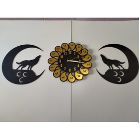 Resim Duvar Saati 3 Lü Set Kurt Temal Ahşap 