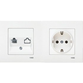 Resim Viko Karre Beyaz İkili Set Numeris Telefon Prizi , Topraklı Priz 