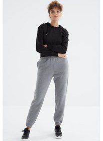 Resim Tommy Life Gri Melanj Yüksek Bel Şardonlu 3 İplik Pamuklu Basic Kadın Eşofman Alt - 94624 GRİ MELANJ 