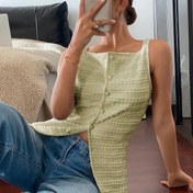 Resim Kadınların Zarif Strapless Tank Üstü - Vintage Stil, Düz Renk, Polyester, Kolsuz, Düğme Detayı, Bahar/Yaz için Mükemmel, Rahat Kıyafet|Vintage Stil Üst|Polyester Kumaş 