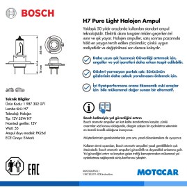 Resim Bosch Halojen Far Ampul H7 Pure Light H7 12V 55W (1 Adet) 
