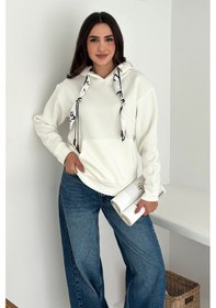Resim Noa & Noa Kadın Fular Detaylı Kapüşonlu Sweatshirt Casual Charm Beyaz 