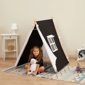 Resim Ahşap Oyun Çadırı ve Oyun Evi – Siyah Beyaz 