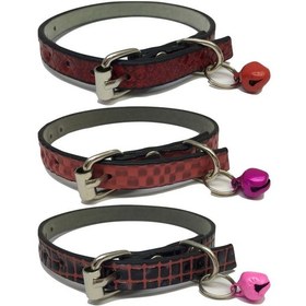 Resim 3'lü Zilli Deri Kedi Tasması 30 Cm 