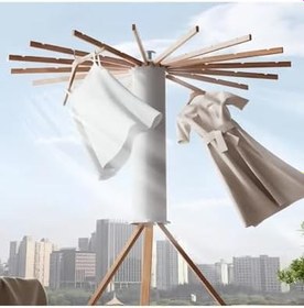 Resim Katlanabilir Ahtapot Çamaşır Kurutma Askısı - Kule Çamaşır Askılığı Ahşap Askılık 