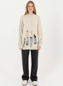 Resim Soul Kadın Yırtıklı Triko Tunik - 32034TUN - BEIGE 