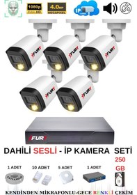 Resim Fury Ip Güvenlik Kamera Seti 5 Kameralı Sesli 4mp Gece Renkli Su Geçirmez Ip5515s 250gb 