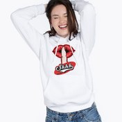 Resim Sessiz Ol Tasarımlı Kapşonlu Kadın Sweatshirt 