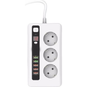 Resim Hobimtek H-03 Üçlü Priz 5 Usb Portlu Akıllı 2500w On/off Düğmeli 2 Metre Uzatma Kablolu Priz 