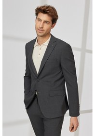 Resim AC&Co / Altınyıldız Classics Erkek Antrasit-kahverengi Slim Fit Dar Kesim Mono Yaka Gofre Desenli Takım Elbise Antrasit - Kahverengi 