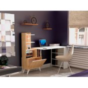 Resim Tdesigno Ibizia Kitaplıklı Çalışma Masası 155 cm Safir Meşe Beyaz 