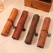 Resim 1 adet Vintage Deniz Pusulası Tasarımlı Suni Deri Kalem Rulosu Kılıfı, Kalemlikli Masaüstü Organizer Kırtasiye Çantası, Tekli Paket 