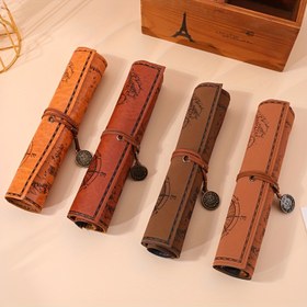 Resim 1 adet Vintage Deniz Pusulası Tasarımlı Suni Deri Kalem Rulosu Kılıfı, Kalemlikli Masaüstü Organizer Kırtasiye Çantası, Tekli Paket 