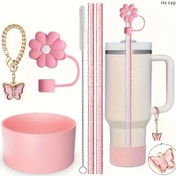 Resim 40oz/30oz Bardak için 6 adet Aksesuar Seti, Glitter Pipet ve Fırça, Pipet Kapağı, Bot, Kelebek Şans Zinciri, Açık Hava Sporları için Mükemmel, İdeal Sevgililer Günü Hediyesi, Açık Hava için Anneler Günü Hediyesi 