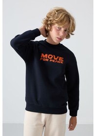 Resim Tommylife Tommy Life Lacivert Pamuklu Kalın İçi Tüylü Yumuşak Dokulu Standart Fit Baskılı Erkek Çocuk Sweatshirt - 11216 Lacivert 