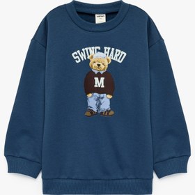 Resim Erkek Bebek Uzun Kollu Bisiklet Yaka Şardonlu Ayıcık Baskılı Sweatshirt 