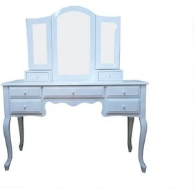 Resim Evimeaksesuar Lükens Ayaklı 7 Çekmeceli Makyaj Masası Aynalı Lake Beyaz Boyalı 