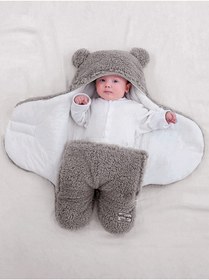 Resim migie 0-4 Ay Bebek Dış Kundak Uyku Tulumu Kıvırcık Wellsoft Peluş Gri 