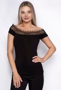 Resim Miss Murem Kayık Yaka Dantelli Bluz-siyah 