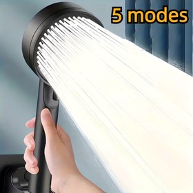 Resim 1 adet Lüks Yüksek Basınçlı El Duş Başlığı, 5 Ayarlanabilir Püskürtme Modu, Duvara Monte, Şık Siyah & Beyaz, Banyo Deneyiminizi Geliştirin, Duş Aksesuarları 