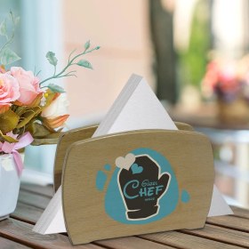 Resim BK Kişiye Özel Güzel Chef Tasarımlı Lüks Ahşap Peçetelik-7 