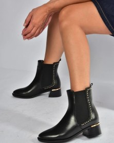 Resim V518978209 Siyah Alçak Topuklu Kadın Bot Siyah-Suni Deri 