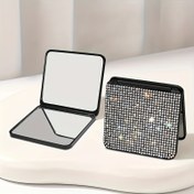 Resim Parlak Rhinestone Taşlı Taşınabilir Katlanabilir Makyaj Aynası - Çift Taraflı Kare Tasarım, El Çantaları İçin Uygun, Pratik Depolama, Seyahat Aynası, Kompakt Aynası, Hafif Aynası, Dayanıklı Aynası, El Çantası Aynası, Güzellik Tutkunları, Makyaj Aynası, Küçük Aynası, Aynalı Cep 