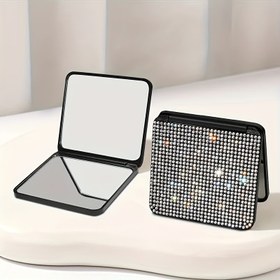Resim Parlak Rhinestone Taşlı Taşınabilir Katlanabilir Makyaj Aynası - Çift Taraflı Kare Tasarım, El Çantaları İçin Uygun, Pratik Depolama, Seyahat Aynası, Kompakt Aynası, Hafif Aynası, Dayanıklı Aynası, El Çantası Aynası, Güzellik Tutkunları, Makyaj Aynası, Küçük Aynası, Aynalı Cep 