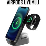 Resim Byrist Iphone/apple Watch Ve Uyumlu 15w Güç Çıkış 3 In 1 Portatif Masaüstü Kablosuz Şarj Standı 