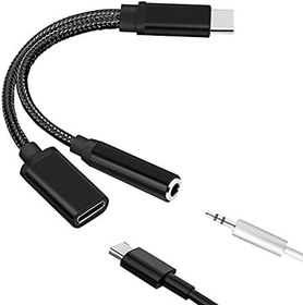 Resim Tip C 3.5mm Şarj Ses Adaptörü 2 in 1 USB C Splitter Kulaklık AUX Ses Kablosu Smartphone Splitter için 