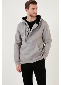Resim Buratti Kanguru Cepli Fermuarlı Kapüşon Yaka Slim Fit Erkek Sweat 575707 Açık Gri 