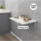Resim Kydonia Home 70x45 Cm Oval Köşeli Parlak Beyaz Mdf Oval Köşeli Kırma Katlanır Duvara Monte Yemek Masası 