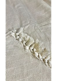 Resim Dama Desen Dokuma %100 Pamuklu Çok Amaçlı Pike Koltuk Örtüsü 180x230 Bej 