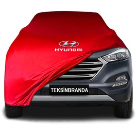 Resim ULTRASHOP Hyundai Tucson (2020 - ) Kırmızı Kumaş Araba Branda Logolu Kumaş Araba Brandası Penye Oto Branda 