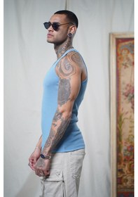 Resim Slim Fit Kaşkorseli Esnek Düz Erkek Sporcu Atlet Mavi 