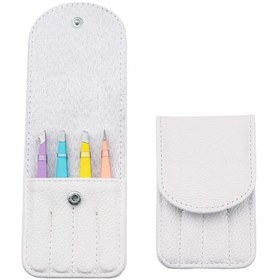 Resim Valkyrie Deri Çantalı Eğimli Kaş Cımbız Seti Beyaz 4'lü 