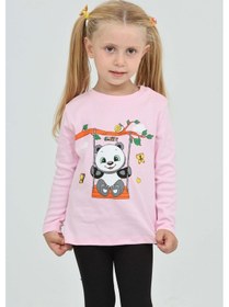Resim Toontoy Kız Çocuk Sallanan Panda Baskılı Sweatshirt Pembe 