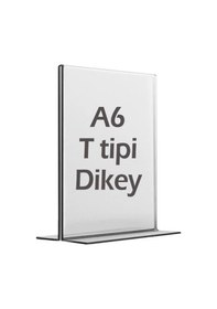 Resim A6 T-Tipi Dikey Şeffaf Pleksi Mika Föylük Menü Broşürlük Etiketli 
