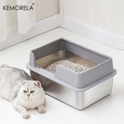 Resim KEMORELA Ekstra Büyük Paslanmaz Çelik Kapaklı Kedi Tuvalet Kutusu - Yapışmaz, Sızdırmaz, Kolay Temizlenir, Yüksek Duvarlı Yan Koruma, Dayanıklı ve Geniş Tasarım, Evcil Hayvan Atık Yönetimi için | Modern Evcil Hayvan Aksesuarı | Sızdırmaz Yapı, Kedi Tuvaleti Koruyucu 
