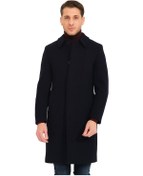 Resim Erkek Polo Yaka Lacivert Yünlü Uzun Kaşe Kaban Lacivert 