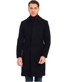 Resim Erkek Polo Yaka Lacivert Yünlü Uzun Kaşe Kaban Lacivert 