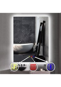 Resim 80x100 H Cm Bluetoothlu Buğu Çözücülü Dokunmatik Işıklı Ledli Banyo Aynası Şeffaf 