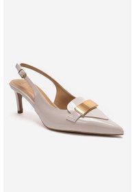 Resim Luvishoes Sollenne Ekru Rugan Tokalı Kadın Topuklu Ayakkabı 